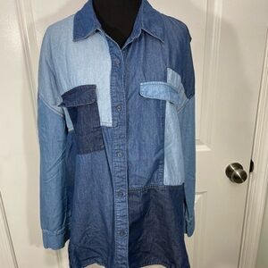Anna Patchwork Denim Button-Up Shirt Size Large CB-102